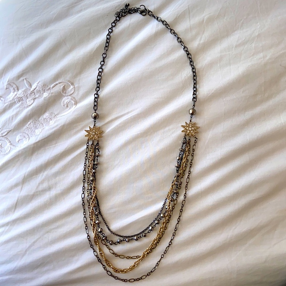 Gold and Silver multi chain, long necklace